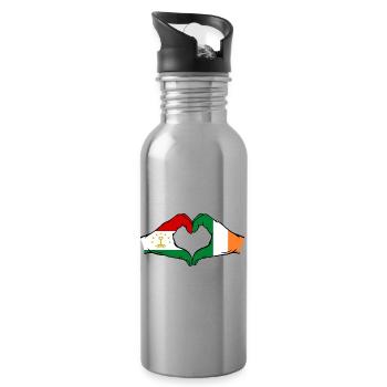 Tajikistan Ireland Flag Hands Heart Shape - Water bottle with straw - silver - Right