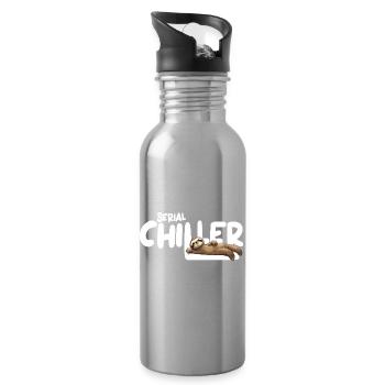 Sloth Serial Chiller – Funny Sloth Tee - Water bottle with straw - silver - Right