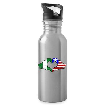 Nigeria_Liberia_Flagge_Haende_Herzform_used - Trinkflasche mit integriertem Trinkhalm - Lightsilver - Rechts