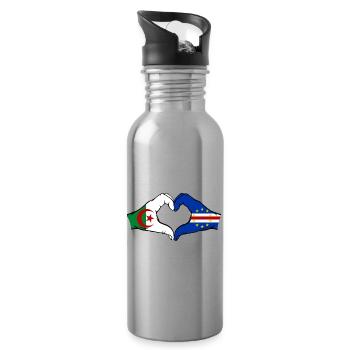 Algerien Kap Verde Flagge Hände Herzform - Trinkflasche mit integriertem Trinkhalm - Lightsilver - Rechts
