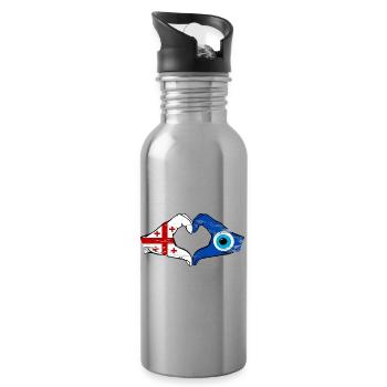 Mains du drapeau du Nazar de Géorgie en forme de cœur utilisées - Gourde avec paille intégrée - argent clair - Droite