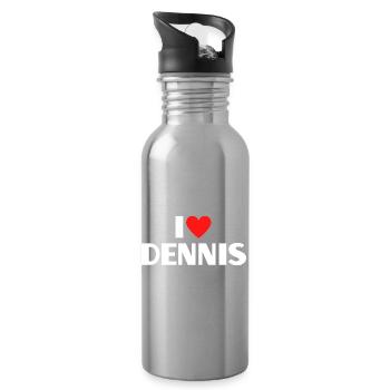 I love Dennis Rotes Herz Romantischer Name Fan - Trinkflasche mit integriertem Trinkhalm - Lightsilver - Rechts