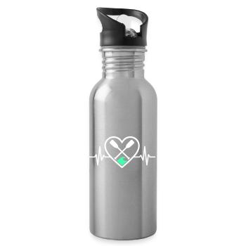 Canoe Kayak Heart Paddles Wave Sport Nature - Water bottle with straw - silver - Right