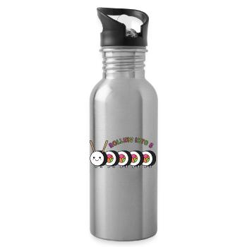 Rolling Into 5 Sushi Geburtstag - Trinkflasche mit integriertem Trinkhalm - Lightsilver - Rechts