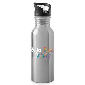 Liebe statt Hass Spruch Positivity Statement - Trinkflasche mit integriertem Trinkhalm - Lightsilver - Rechts
