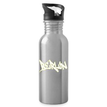 Berlin Graffiti Brown Schriftzug - Trinkflasche mit integriertem Trinkhalm - Lightsilver - Rechts