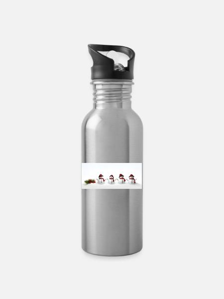 Schneemann - Trinkflasche mit integriertem Trinkhalm - Lightsilver