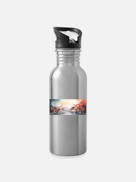 Landschaft - Trinkflasche mit integriertem Trinkhalm - Lightsilver