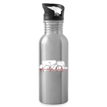 Bike Heartbeat Graphic - Water bottle with straw - silver - Right