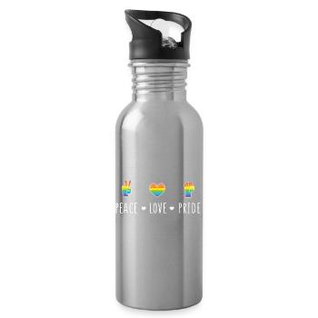 LGBT Pride Month - Peace. Love. Pride - Water bottle with straw - silver - Right