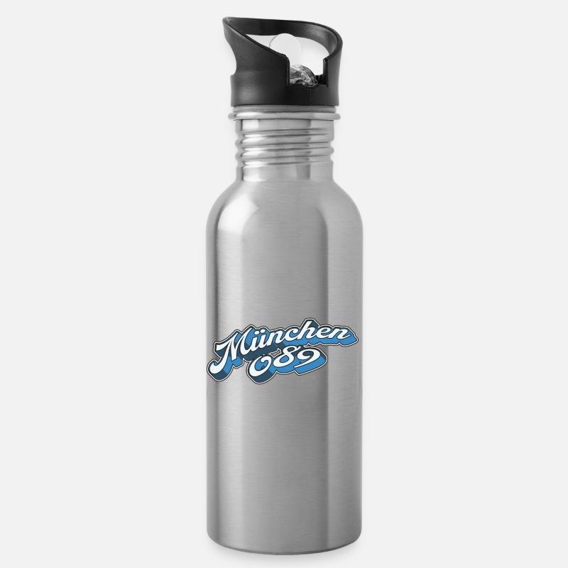 München 089 Retro Minga  - Trinkflasche mit integriertem Trinkhalm - Lightsilver