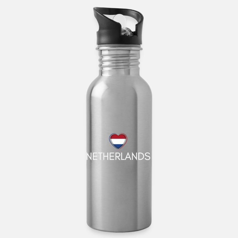 Cœur avec drapeau des Pays-Bas - Gourde avec paille intégrée - argent clair