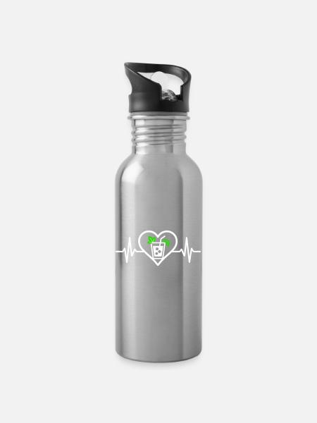 Mojito Herz Aperitif Cocktail - Trinkflasche mit integriertem Trinkhalm - Lightsilver