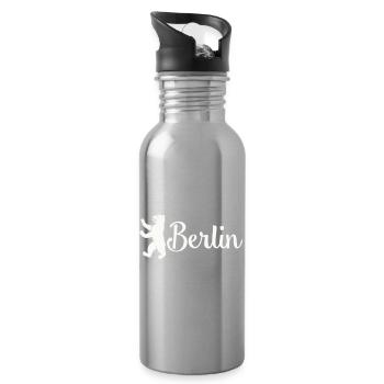Berlin Bär Logo Schriftzug - Trinkflasche mit integriertem Trinkhalm - Lightsilver - Rechts