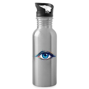 Blue Eye Play of Colors - Water bottle with straw - silver - Right
