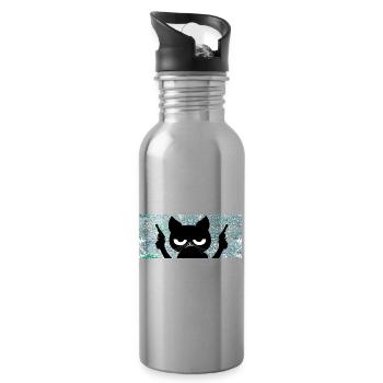 Katze mit Pistolen - Trinkflasche mit integriertem Trinkhalm - Lightsilver - Rechts