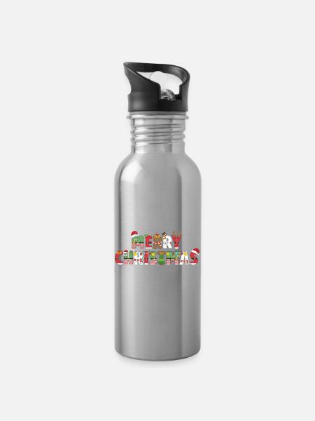 Merry Christmas - Trinkflasche mit integriertem Trinkhalm - Lightsilver