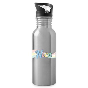 Nice style design with rainbow text - Water bottle with straw - silver - Right
