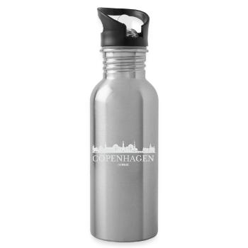 Copenhagen skyline, I love Copenhagen - Water bottle with straw - silver - Right
