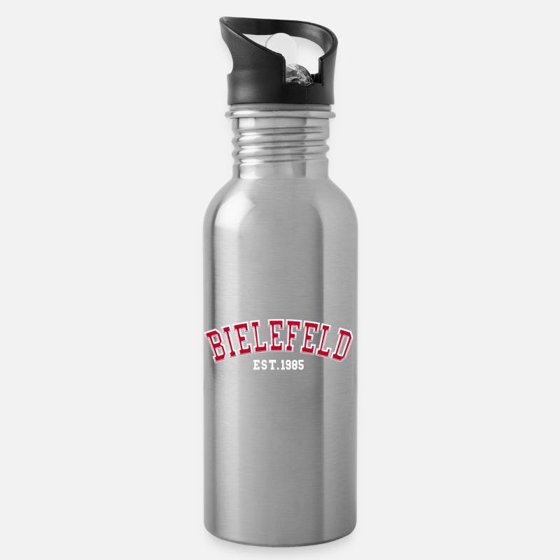 Bielefeld gegründet 1985 - Trinkflasche mit integriertem Trinkhalm - Lightsilver