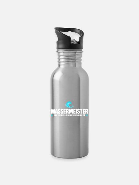 Wassermeister Spruch - Trinkflasche mit integriertem Trinkhalm - Lightsilver
