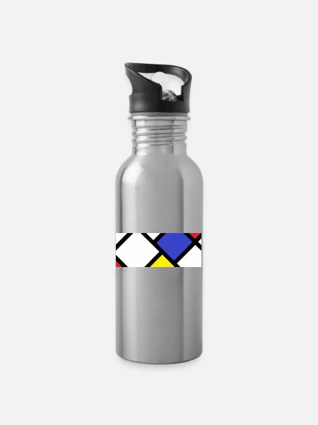 Countercomposition according to "De Stijl" - Water bottle with straw - silver