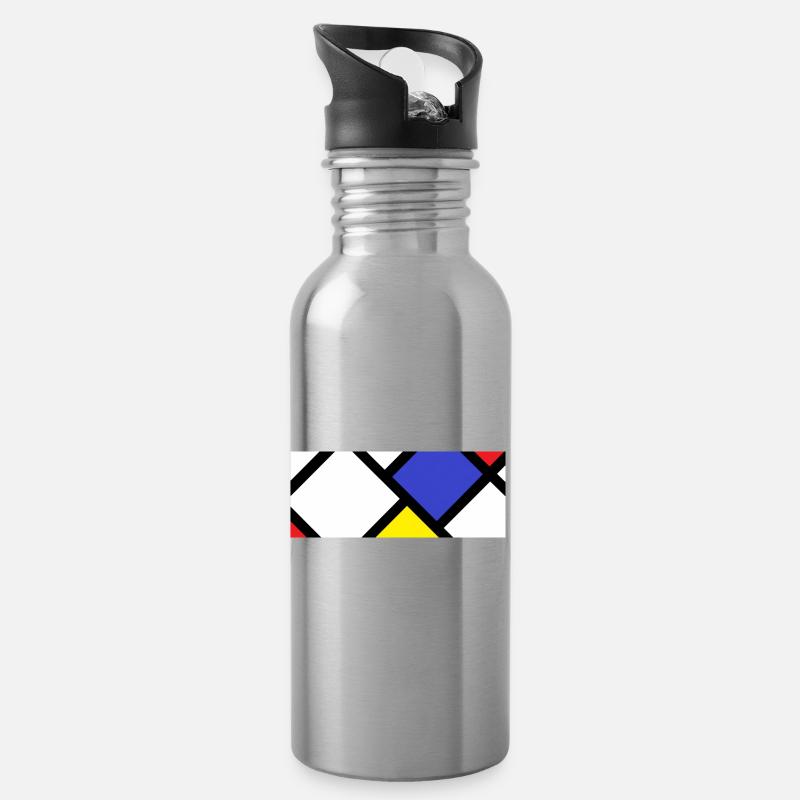 Gegenkomposition nach "De Stijl" - Trinkflasche mit integriertem Trinkhalm - Lightsilver