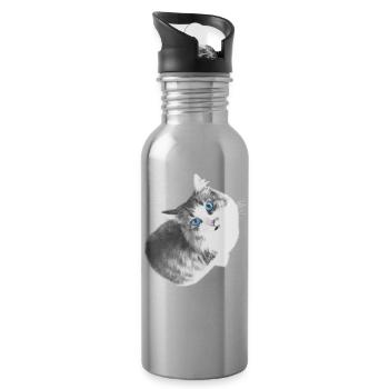 Maya the cat - Water bottle with straw - silver - Right