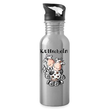KUHschelnde Kühe - Kuh - Trinkflasche mit integriertem Trinkhalm - Lightsilver - Rechts