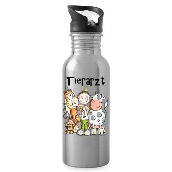 Fröhlicher Tierarzt - Trinkflasche mit integriertem Trinkhalm - Lightsilver - Rechts