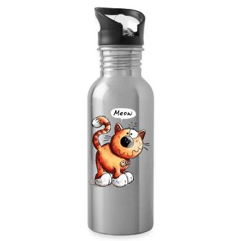 Funny Red Cat - Meow -.Cats - Gift - Pet - Animal - Water bottle with straw - silver - Right