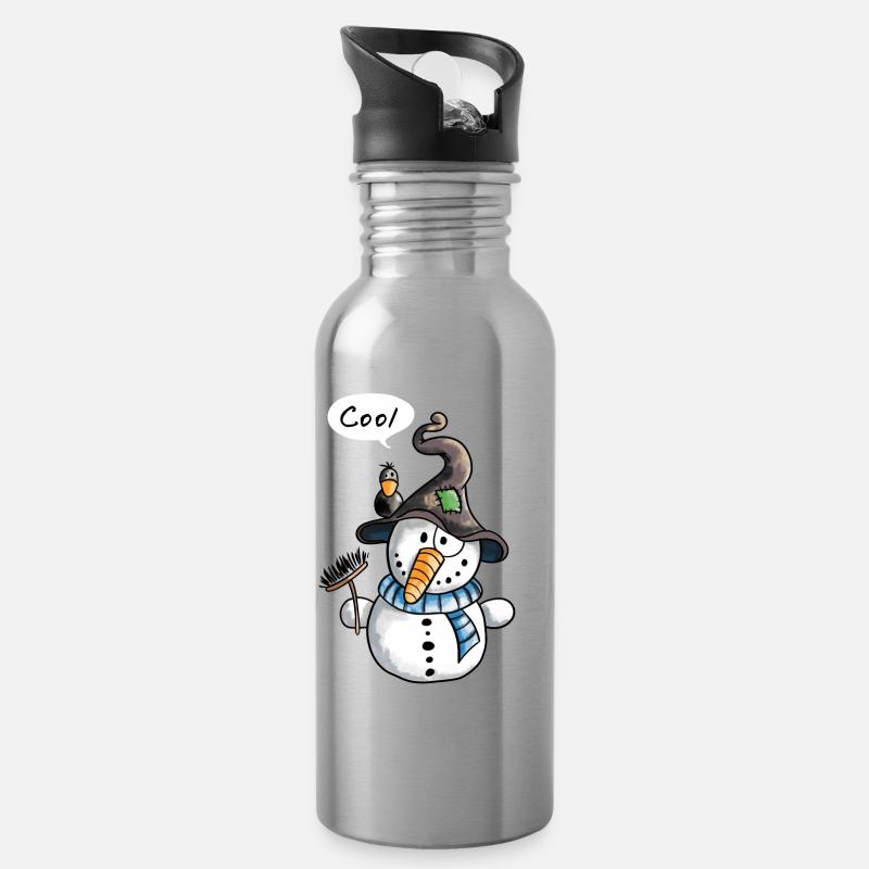 Lustiger Schneemann - Schneemänner - Snow - Trinkflasche mit integriertem Trinkhalm - Lightsilver