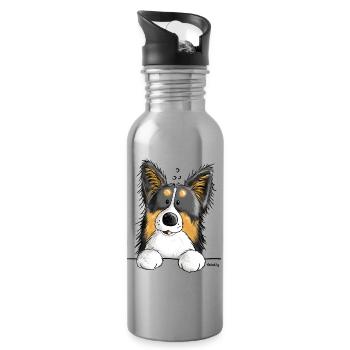 Pfiffiger Border Collie - Hund - Comic - Dog - Trinkflasche mit integriertem Trinkhalm - Lightsilver - Rechts
