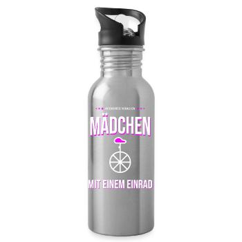 Mädchen mit Einrad Motiv – Mutig & Retro - Trinkflasche mit integriertem Trinkhalm - Lightsilver - Rechts