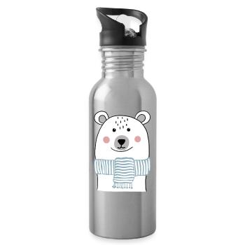 Eisbär mit hellblauem Schal - Trinkflasche mit integriertem Trinkhalm - Lightsilver - Rechts