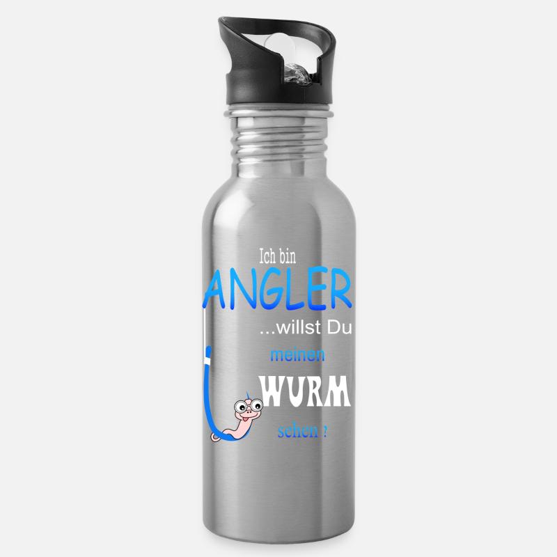 Lustige Angler Spruch - Trinkflasche mit integriertem Trinkhalm - Lightsilver