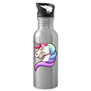 Fantasy Unicorn with Pastel Colors - Water bottle with straw - silver - Right