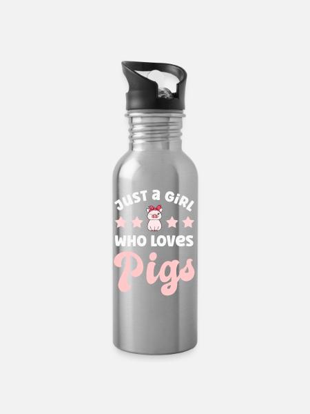 Schwein Schweine - Trinkflasche mit integriertem Trinkhalm - Lightsilver