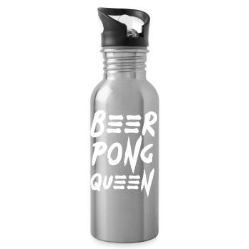 Schrift beerpong queen Bier Trinkspiel Spiel - Trinkflasche mit integriertem Trinkhalm - Lightsilver - Rechts