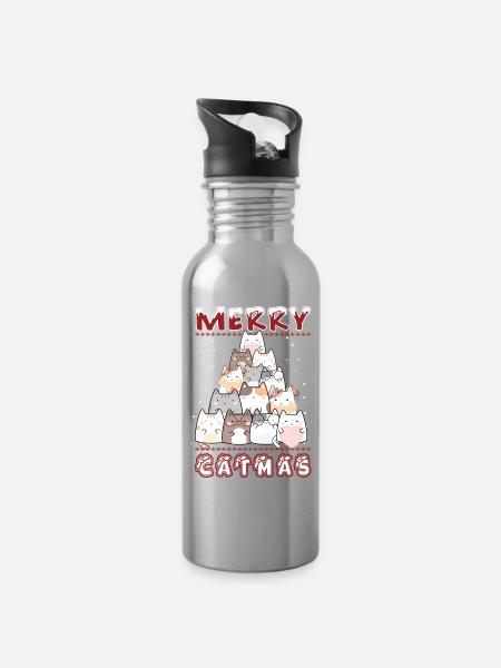 Merry Catmas - Water bottle with straw - silver