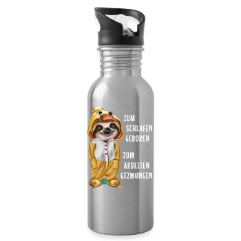 Faultier Zum schlafen geboren arbeiten gezwungen - Trinkflasche mit integriertem Trinkhalm - Lightsilver - Rechts