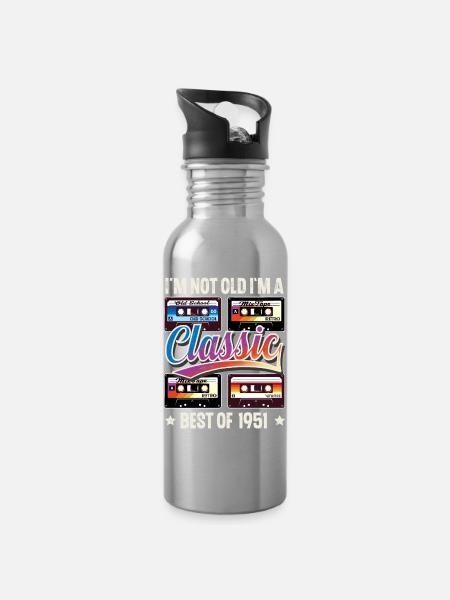 1951 Geburtsjahr Geburtstag Kassette Vintage - Trinkflasche mit integriertem Trinkhalm - Lightsilver