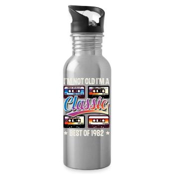 1982 Year of birth Birthday Cassette Vintage - Water bottle with straw - silver - Right
