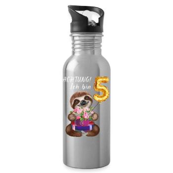 Achtung Ich bin Fünf Lustiges Faultier Geburtstag - Trinkflasche mit integriertem Trinkhalm - Lightsilver - Rechts