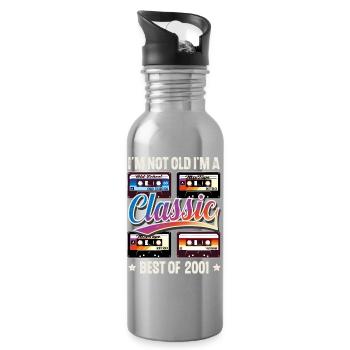 2001 Year of birth Birthday Cassette Vintage - Water bottle with straw - silver - Right