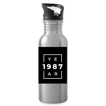 Design Anniversaire 1987 Minimaliste - Gourde avec paille intégrée - argent clair - Droite