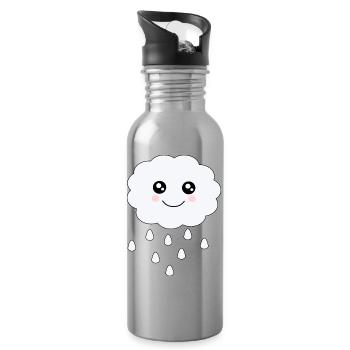 Kawaii Cloud Kawaii Chibi Kawaii Face - Water bottle with straw - silver - Right