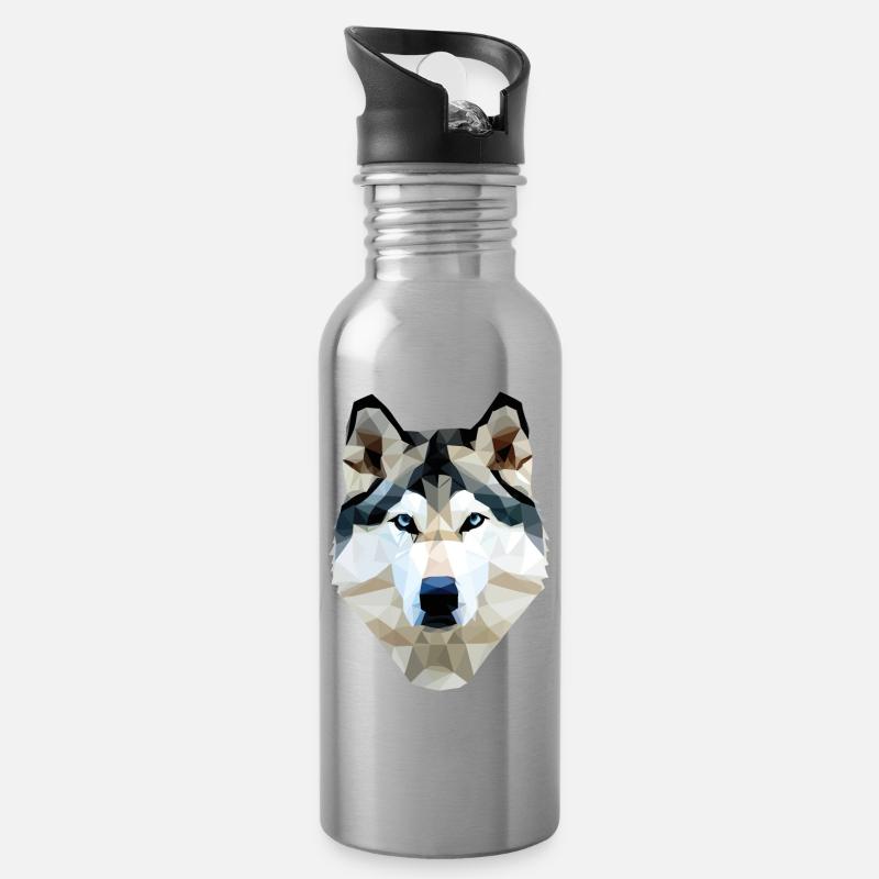 Husky Hund Polygon - Trinkflasche mit integriertem Trinkhalm - Lightsilver
