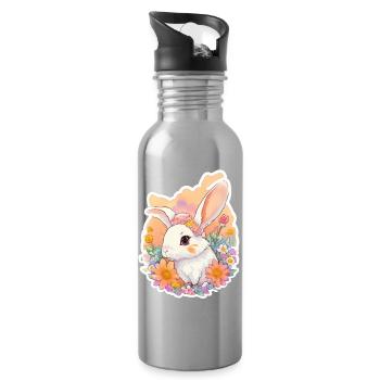 kleines Häschen - Trinkflasche mit integriertem Trinkhalm - Lightsilver - Rechts