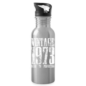 Vintage 1973 Retro Typography - Water bottle with straw - silver - Right